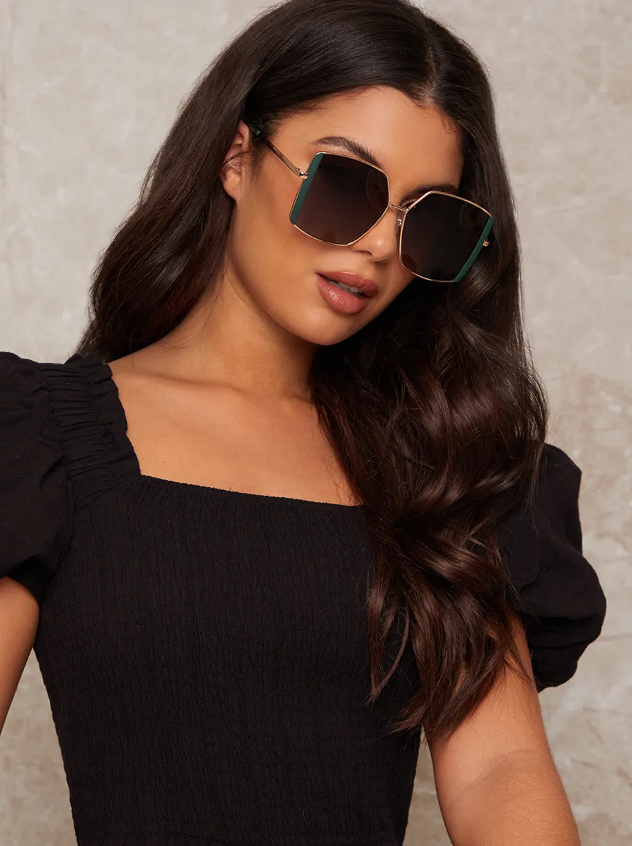 Square Frame Sunglasses with Trim in Green sold by Chi Chi London product image thumbnail 3