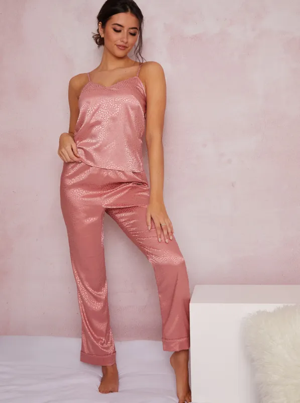 Cami Strap Embossed Pyjama Set In Pink made by Chi Chi London