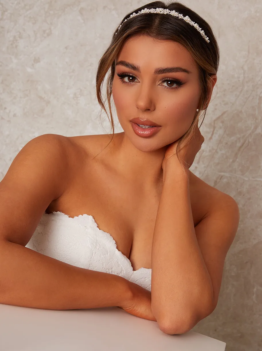 Floral Pearl & Diamante Embellished Hair Piece in Silver sold by Chi Chi London product image thumbnail 3