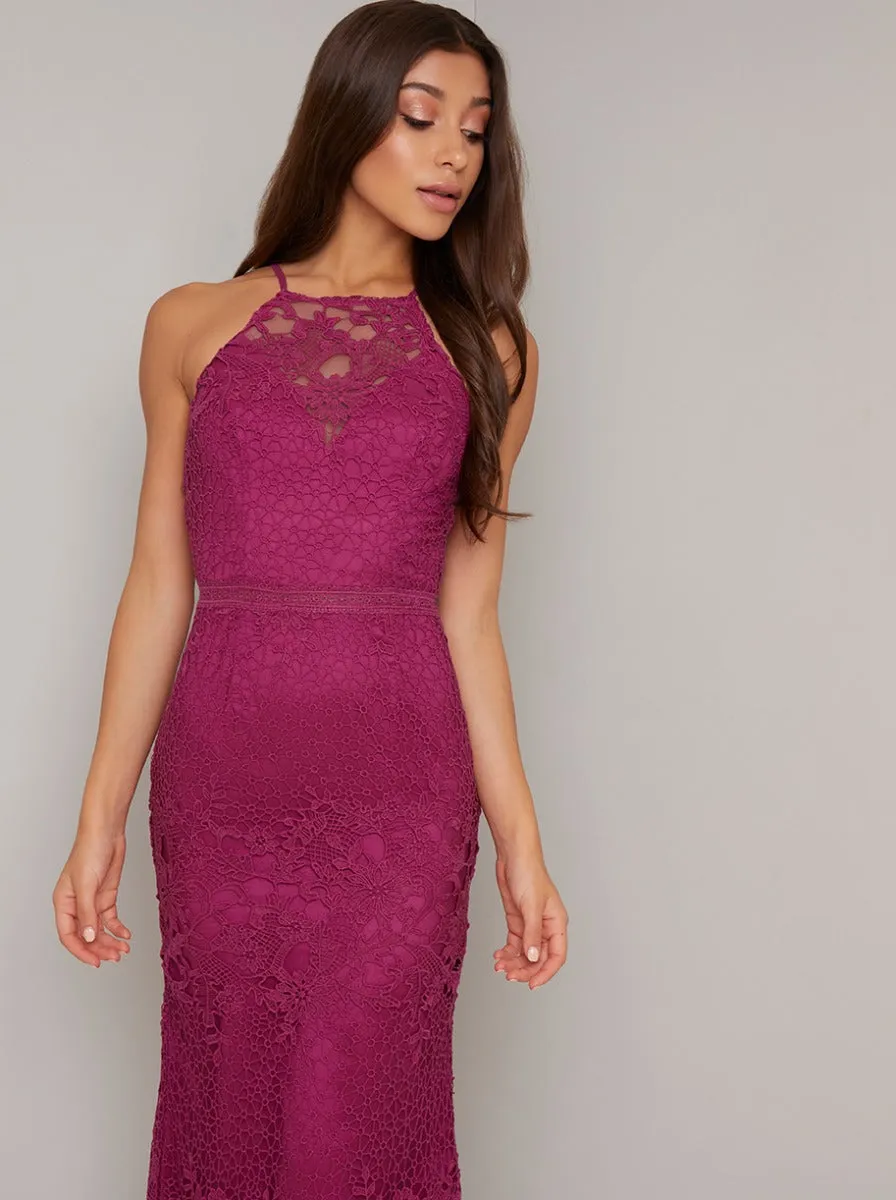 Tall Crochet Overlay Bodycon Midi Dress in Fuschia sold by Chi Chi London product image thumbnail 2