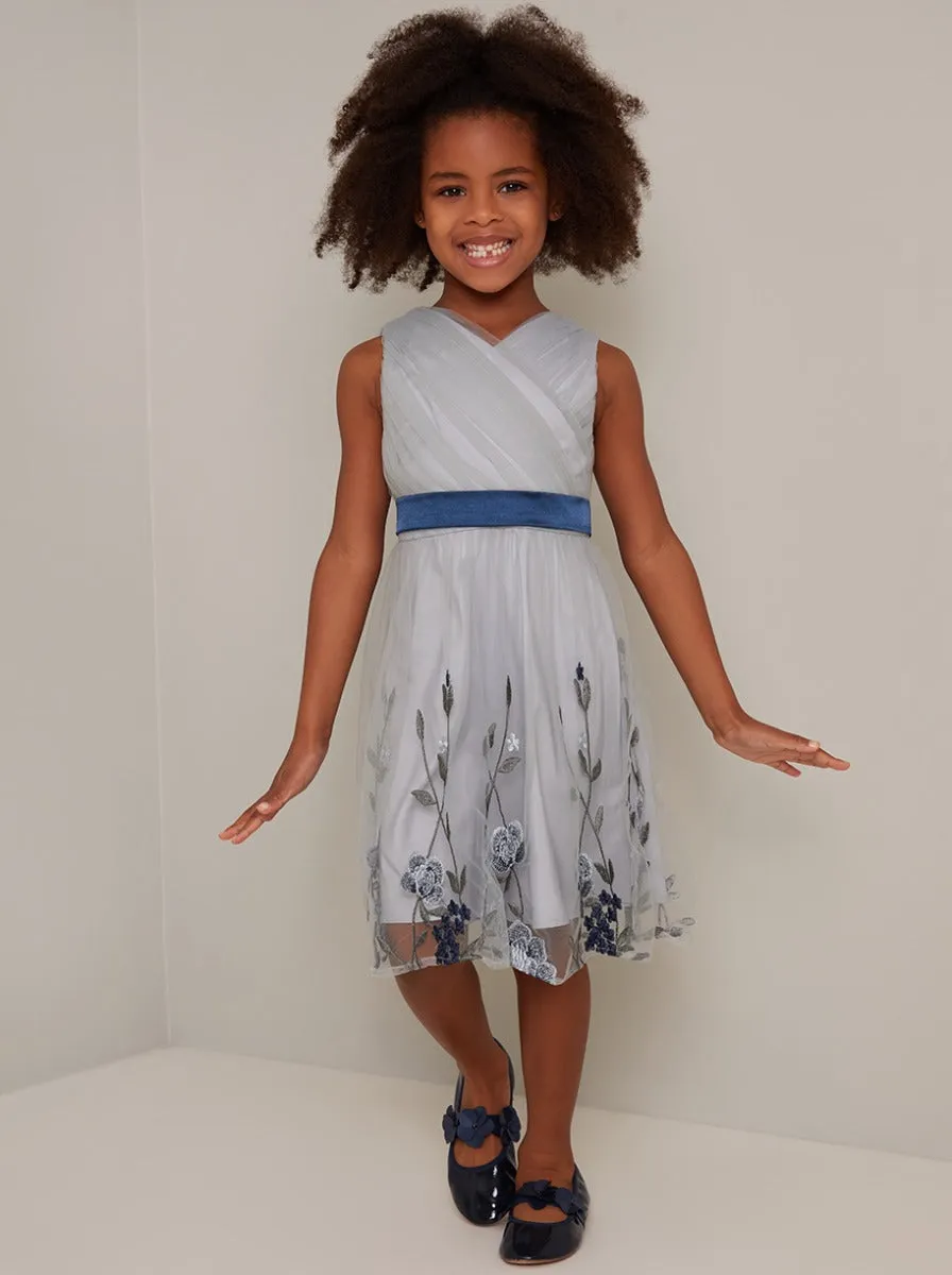 Girls Lace Overlay Tulle Midi Dress In Blue sold by Chi Chi London