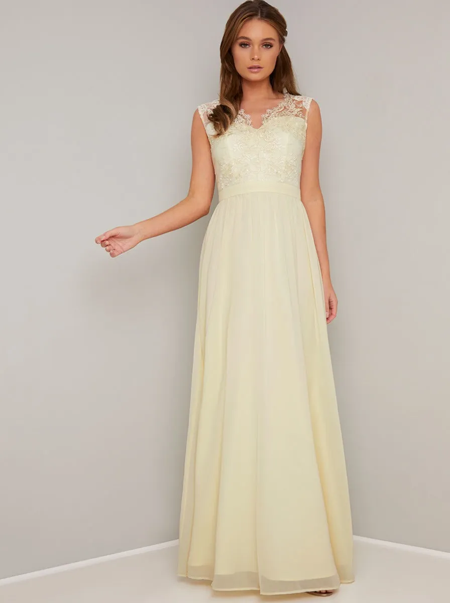 Lace Bodice Maxi Dress in Yellow sold by Chi Chi London