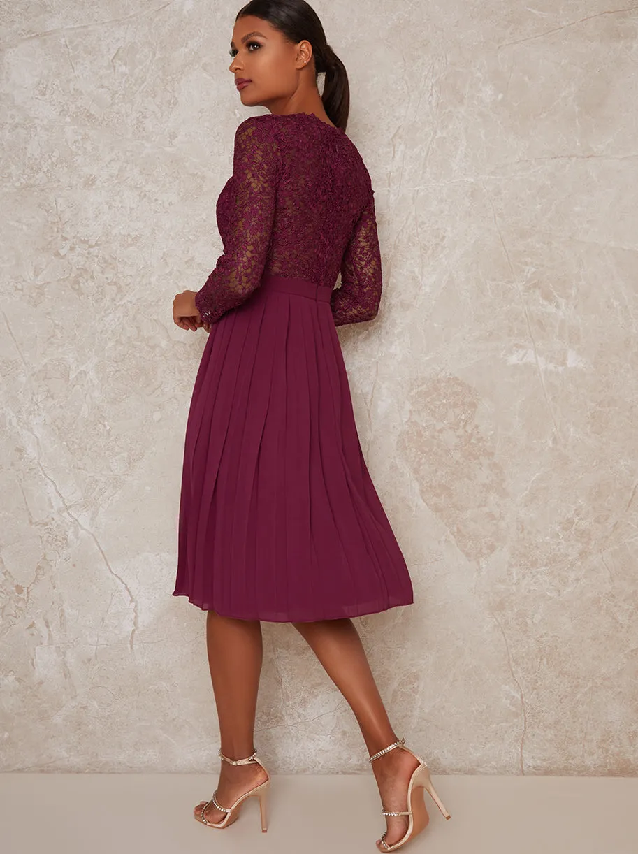 High Neck Lace Long Sleeve Midi Dress in Purple sold by Chi Chi London product image thumbnail 4
