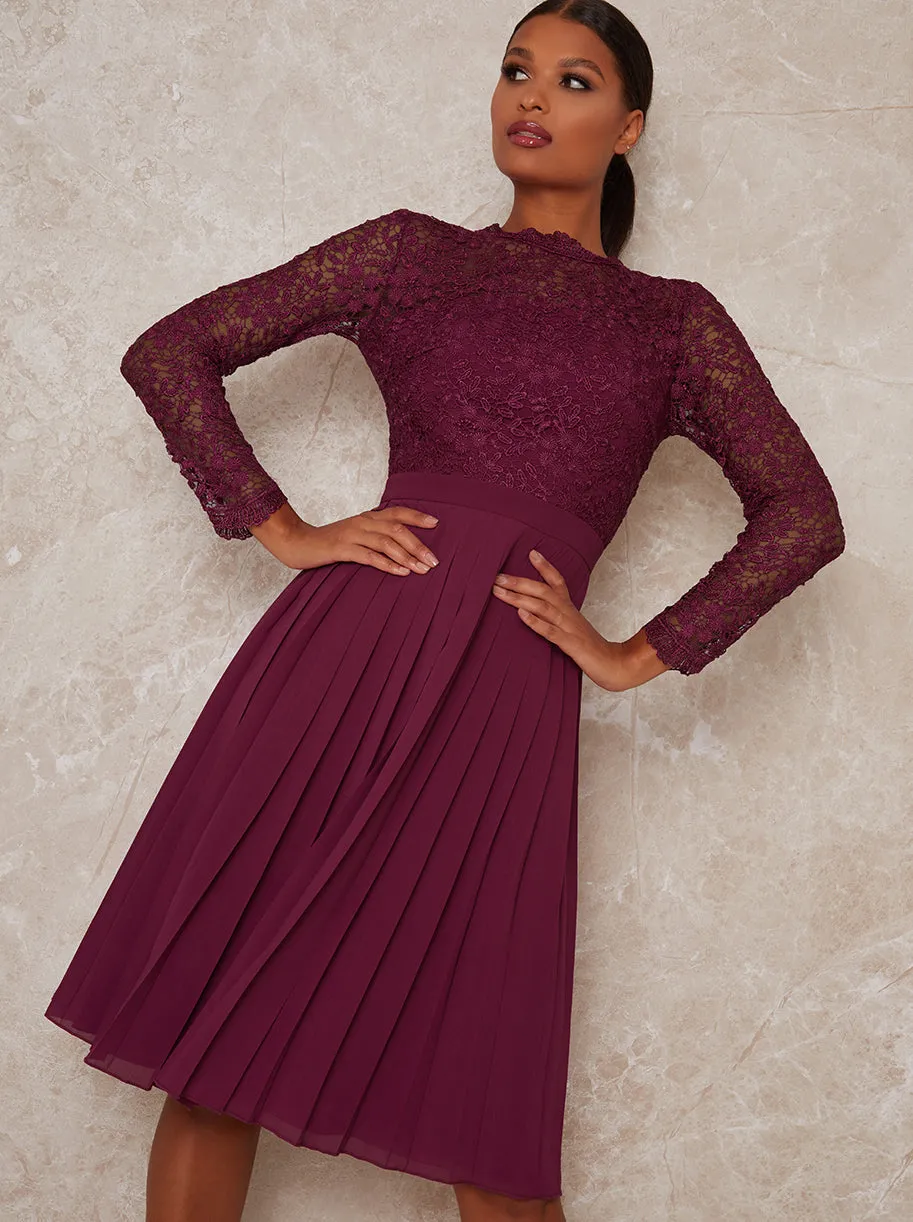 High Neck Lace Long Sleeve Midi Dress in Purple sold by Chi Chi London product image thumbnail 2