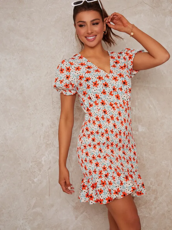 Floral Cap Sleeve Mini Dress in Multi made by Chi Chi London