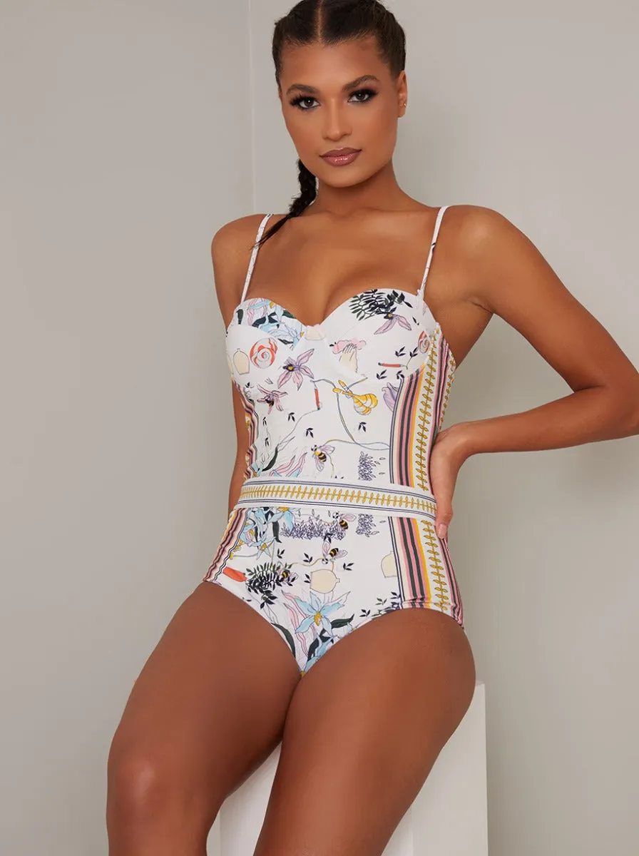 Printed Underwired Brief Cut Swimsuit in Multi sold by Chi Chi London product image thumbnail 3