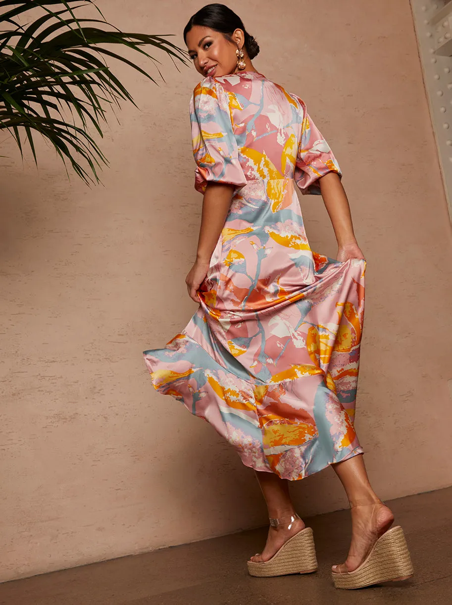 Tie Front Printed Dip Hem Dress in Pink sold by Chi Chi London product image thumbnail 4