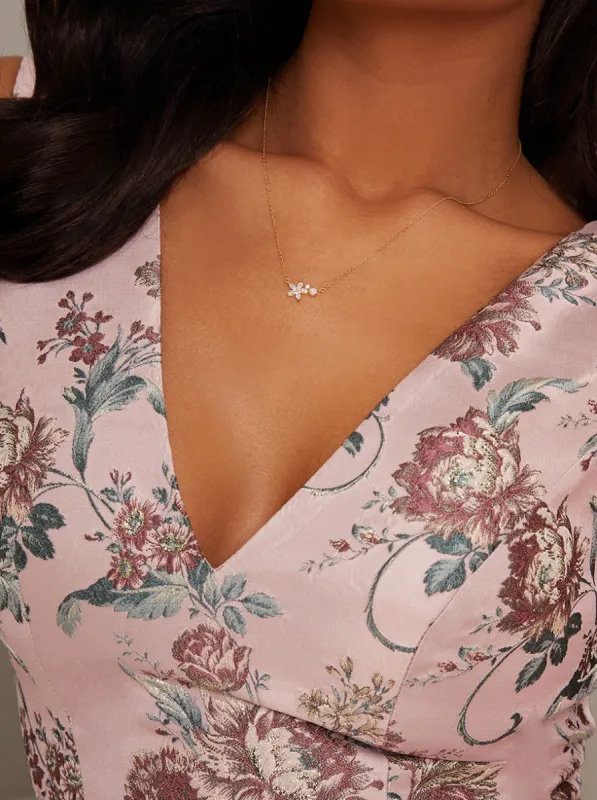 Diamante Flower Necklace in Gold Tone sold by Chi Chi London
