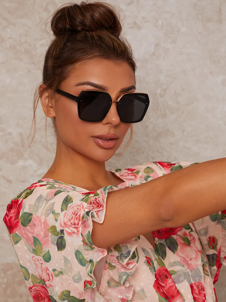 Oversized Sunglasses with Gold Trim in Black sold by Chi Chi London