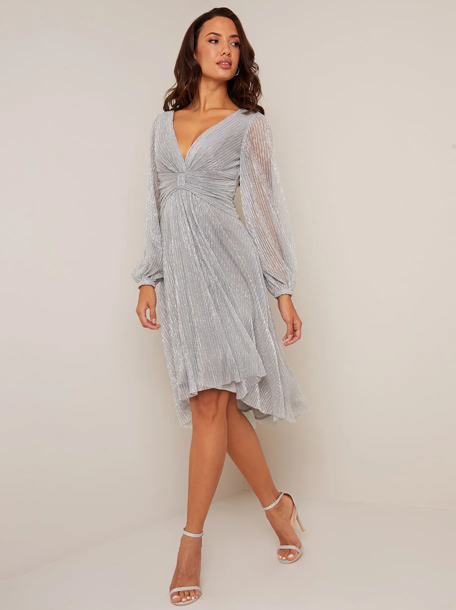 Bardot Lace Bodice Pleated Midi Dress in Blue sold by Chi Chi London