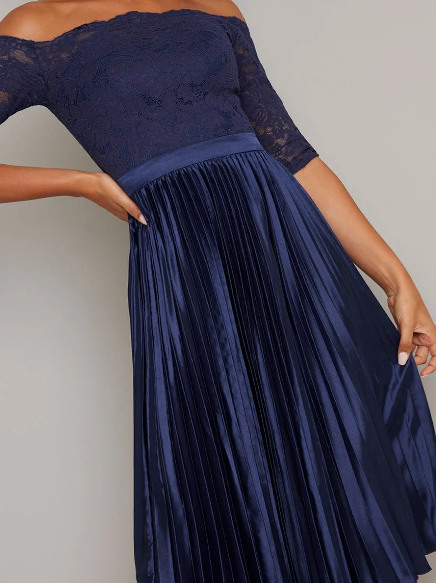 Bardot Lace Bodice Pleated Midi Dress in Blue sold by Chi Chi London product image thumbnail 2