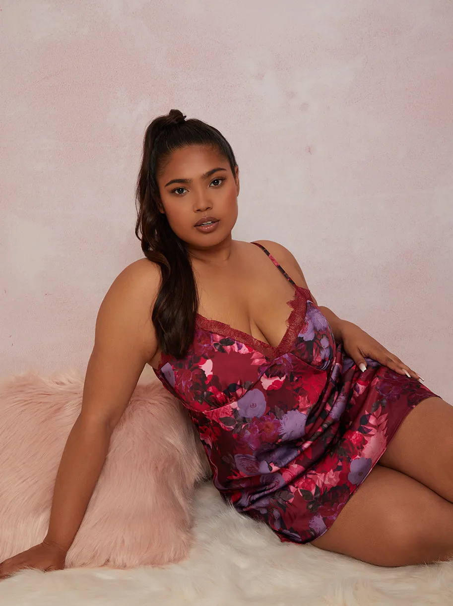 Plus Size Floral Slip Night Dress in Burgundy sold by Chi Chi London product image thumbnail 2