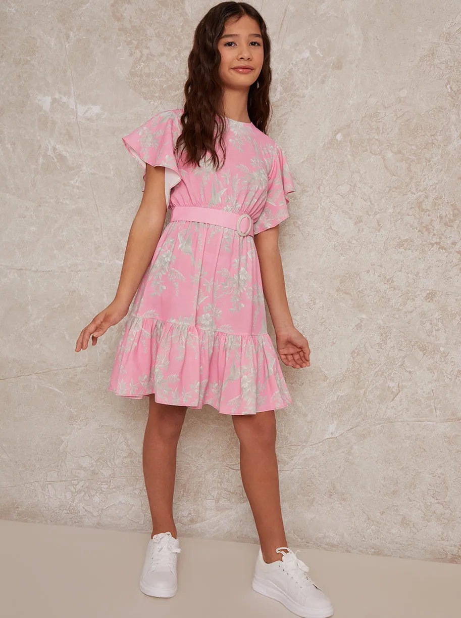Girls Angel Sleeve Ruffle Dress in Pink sold by Chi Chi London product image thumbnail 2