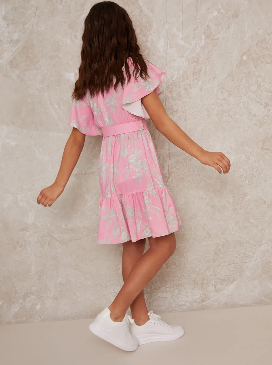 Girls Angel Sleeve Ruffle Dress in Pink sold by Chi Chi London product image thumbnail 3