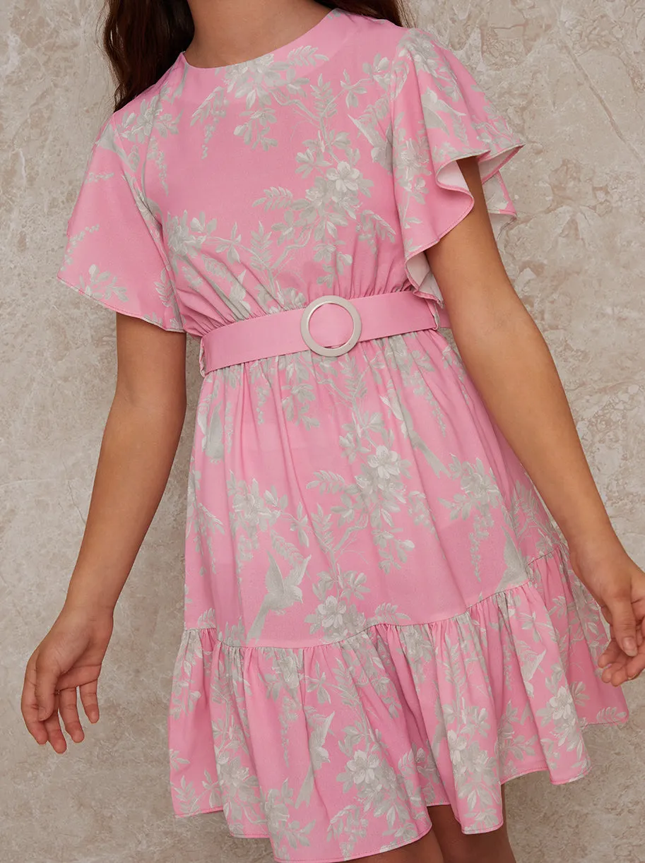 Girls Angel Sleeve Ruffle Dress in Pink sold by Chi Chi London product image thumbnail 4
