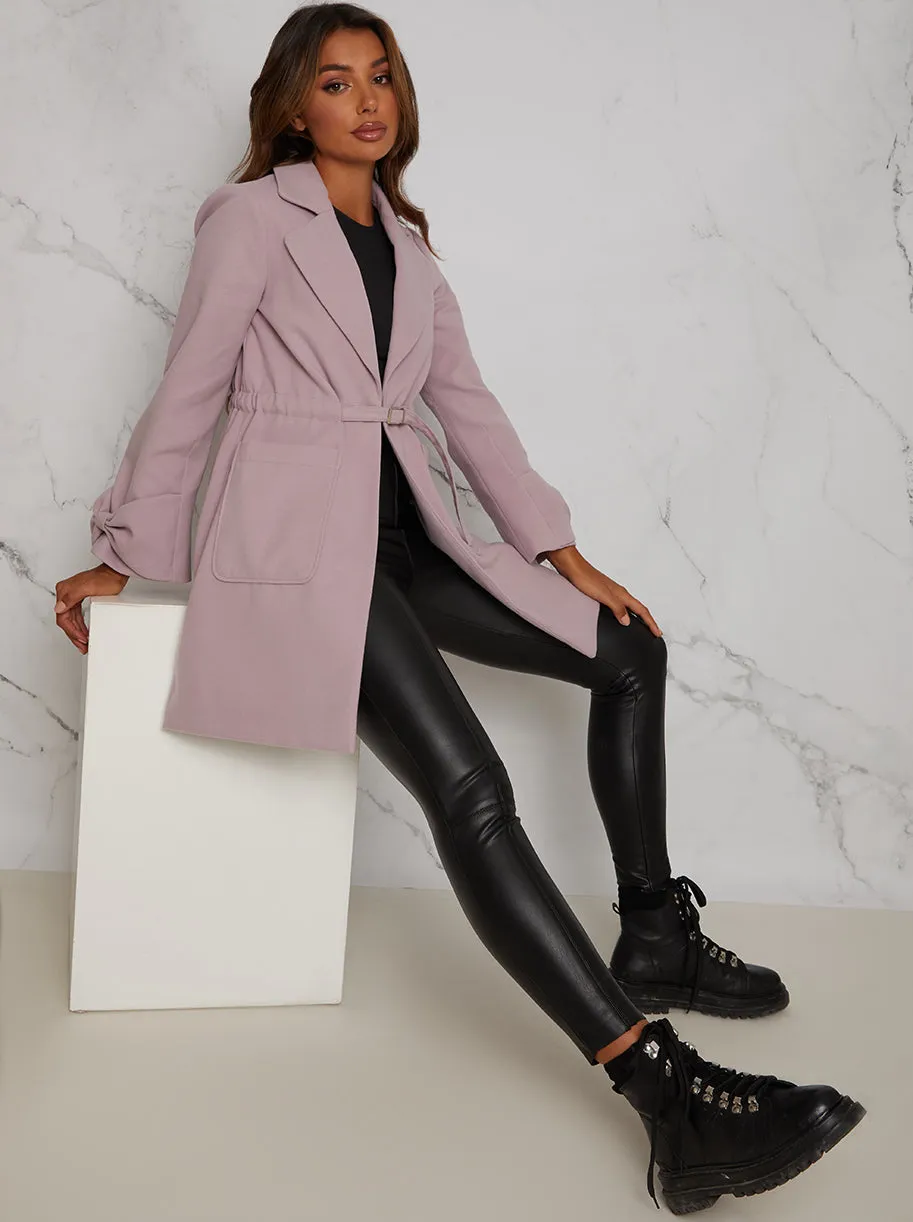 Structured Coat with Bow Sleeves and Belt Detail in Lilac sold by Chi Chi London product image thumbnail 3
