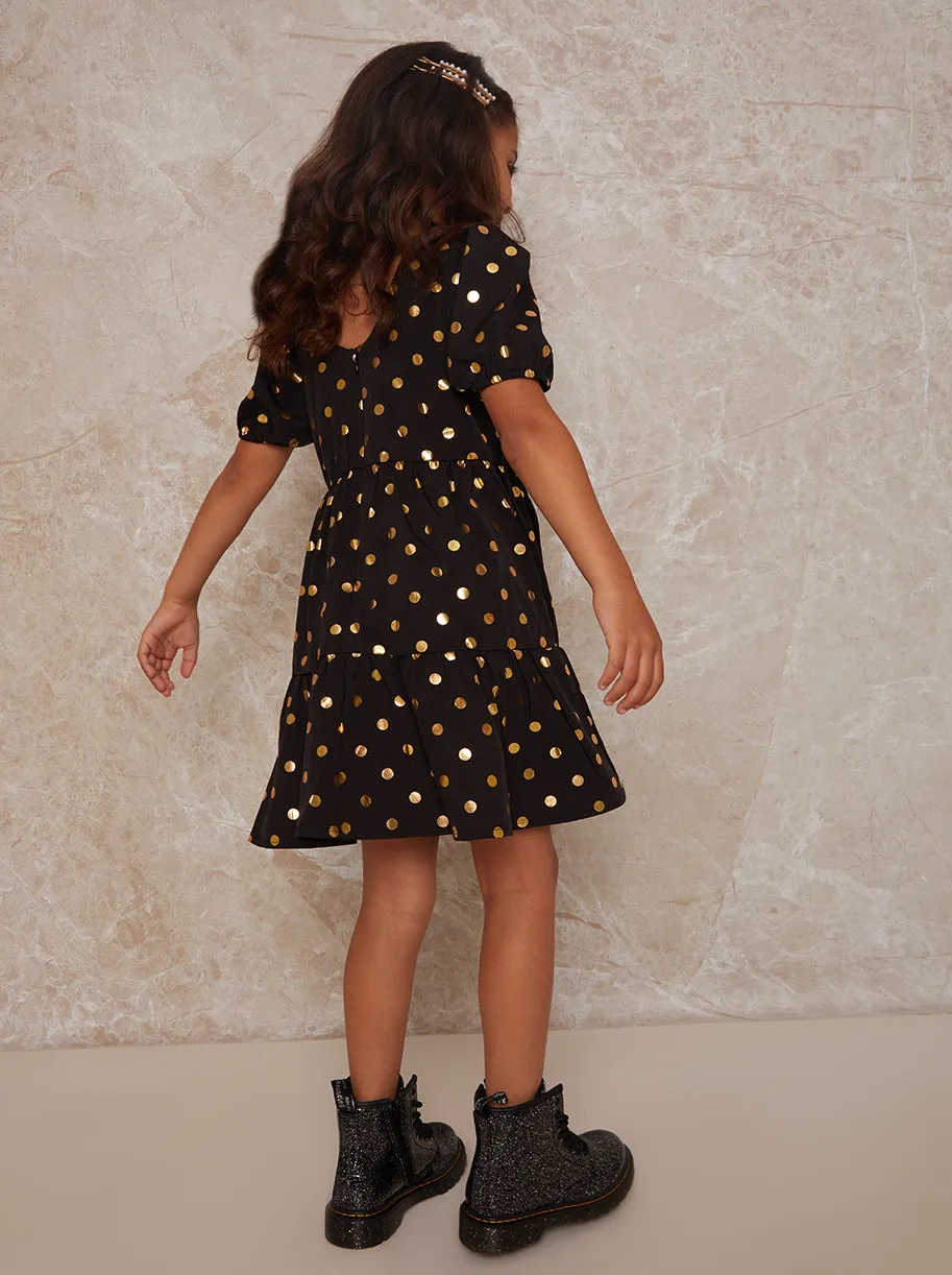 Girls Short Sleeve Polka Dot Midi Dress in Black sold by Chi Chi London product image thumbnail 3