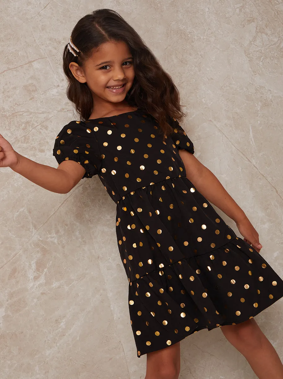 Girls Short Sleeve Polka Dot Midi Dress in Black sold by Chi Chi London product image thumbnail 2