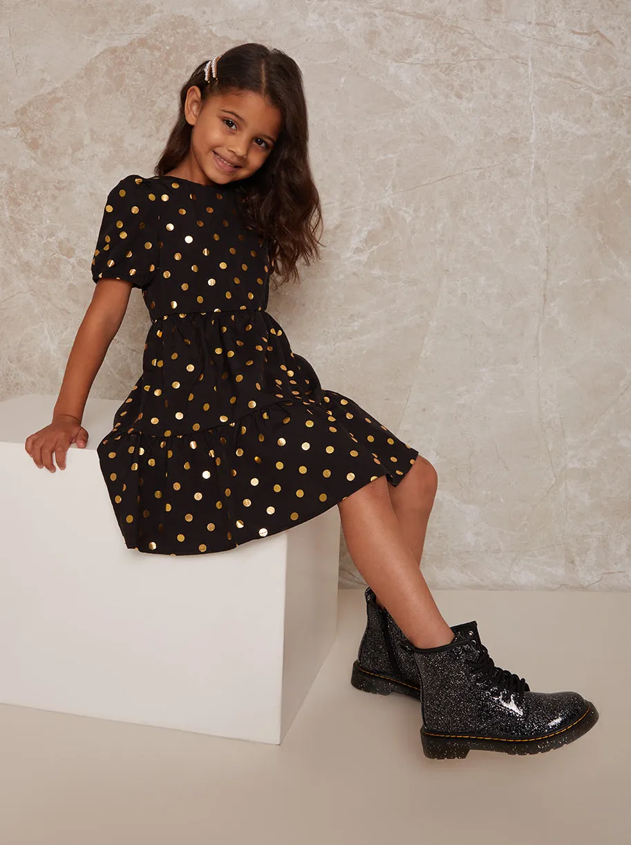 Girls Short Sleeve Polka Dot Midi Dress in Black sold by Chi Chi London product image thumbnail 4