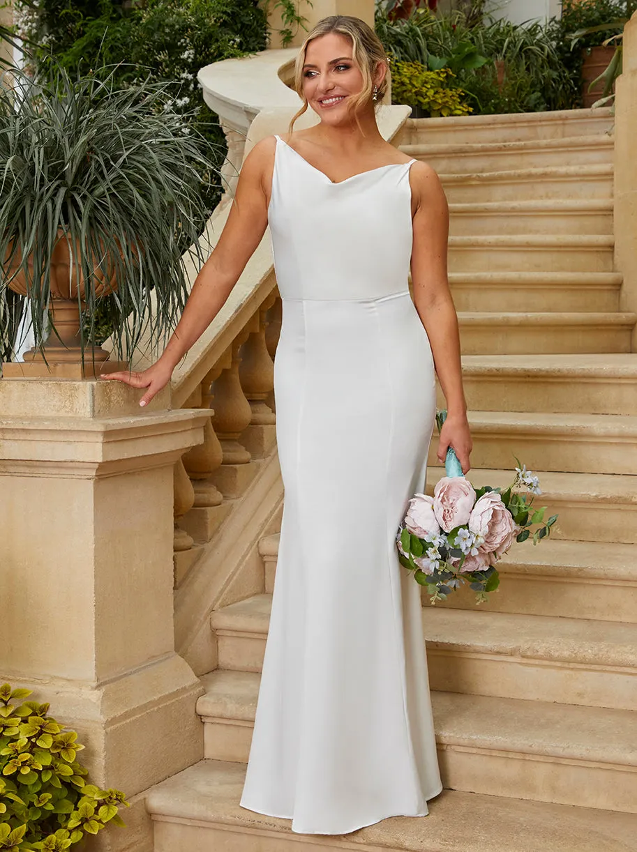 Cowl Neck Satin Slip Maxi Dress in White sold by Chi Chi London