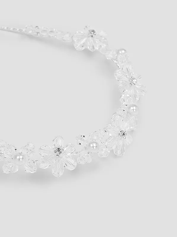 Beaded Floral Hair Piece in Silver sold by Chi Chi London
