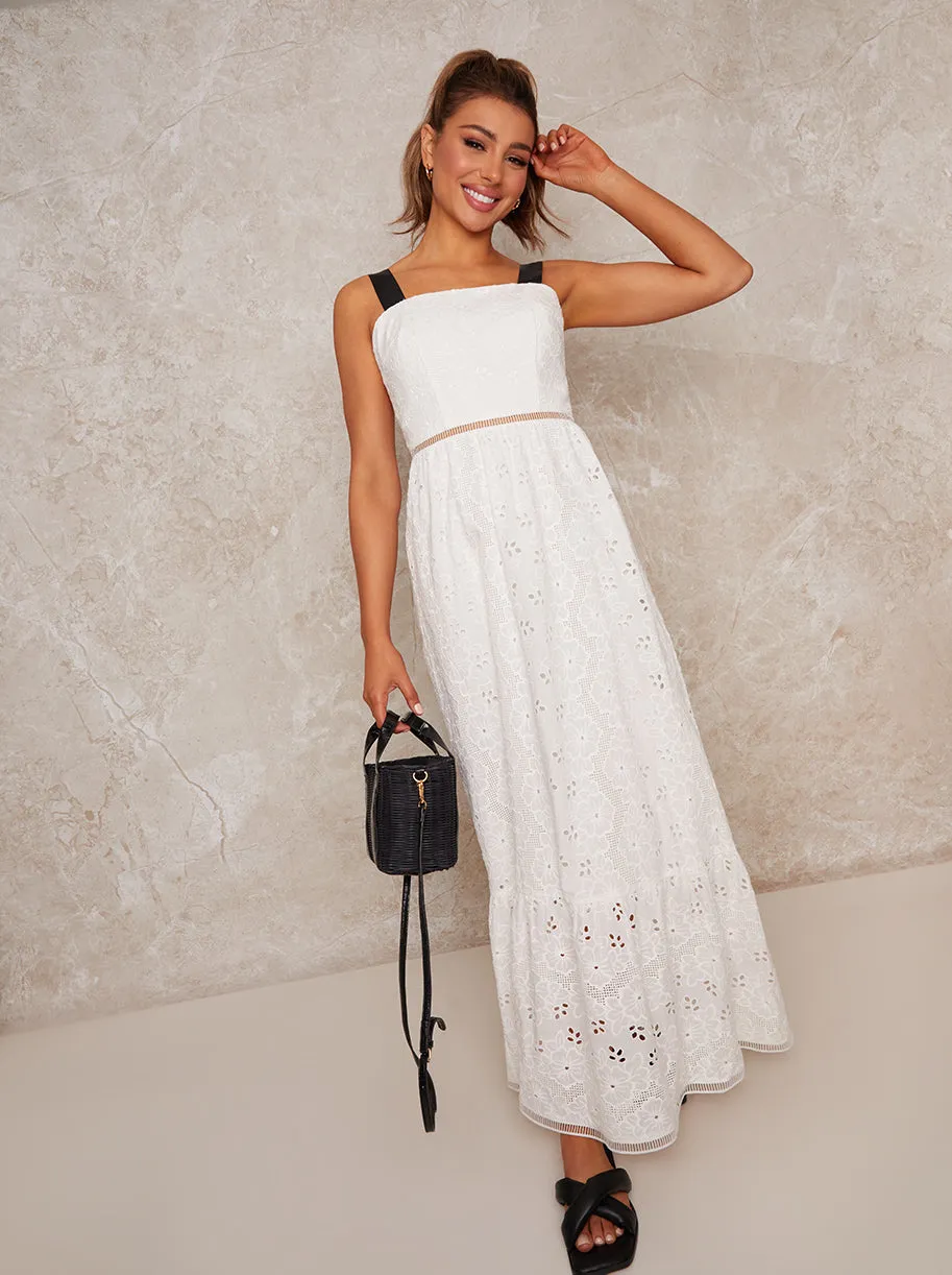 Crochet Maxi Dress in White sold by Chi Chi London
