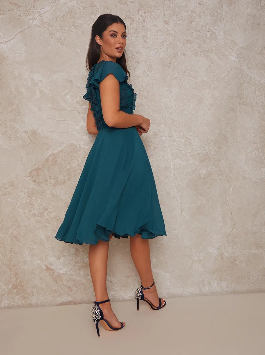 Cap Sleeve Floral Premium Lace Midi Dress in Green sold by Chi Chi London product image thumbnail 2