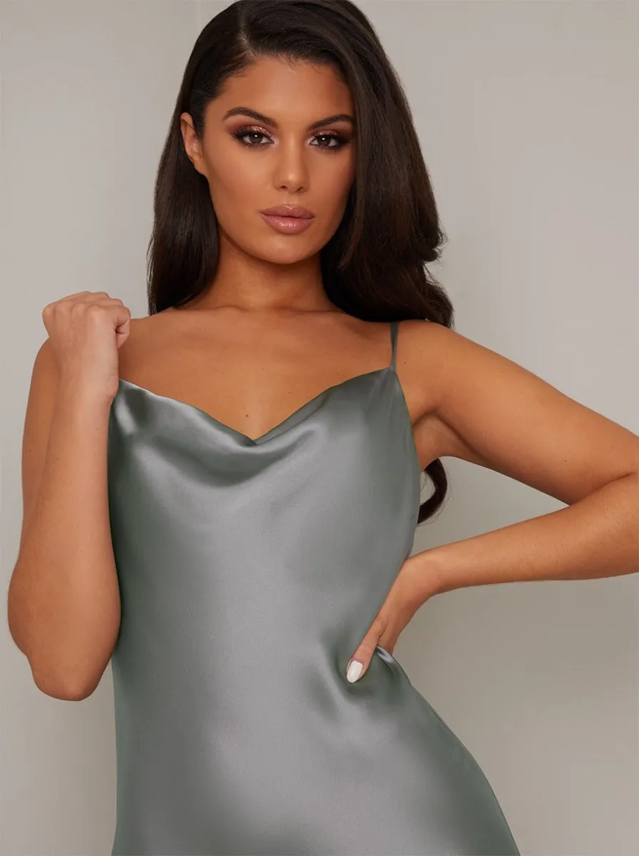 Satin Slip Day Dress with Cowl Neck in Silver sold by Chi Chi London product image thumbnail 4