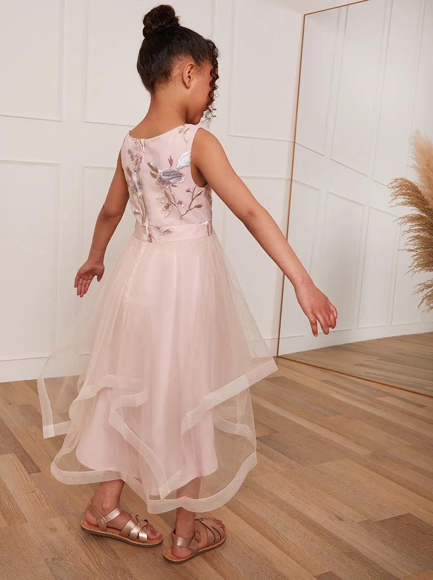 Younger Girls Floral Embroidered Midi Dress in Blush sold by Chi Chi London product image thumbnail 3