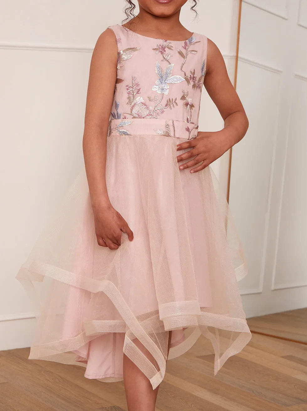 Younger Girls Floral Embroidered Midi Dress in Blush sold by Chi Chi London product image thumbnail 4