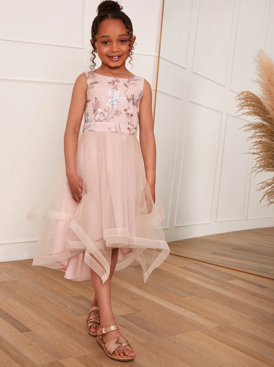 Younger Girls Floral Embroidered Midi Dress in Blush sold by Chi Chi London product image thumbnail 5