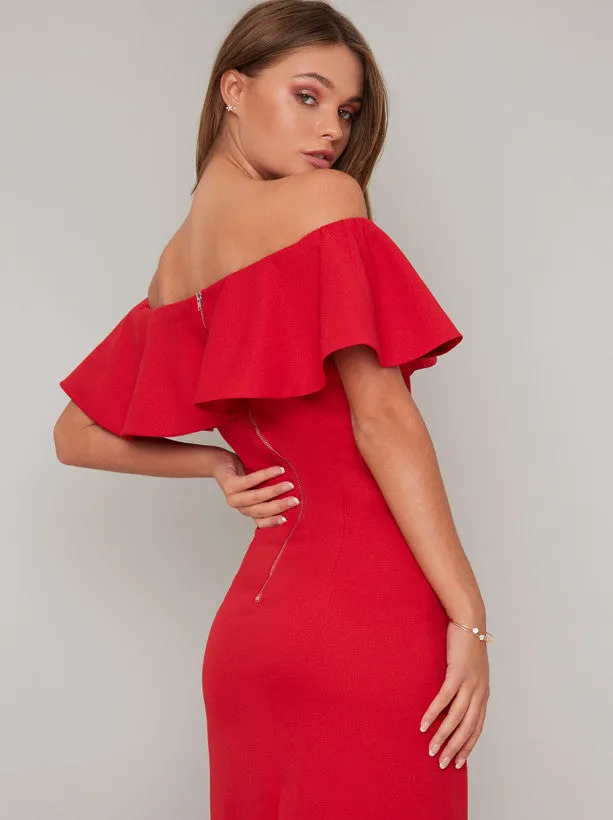 Bandeau Frill Midi Dress in Red sold by Chi Chi London product image thumbnail 2