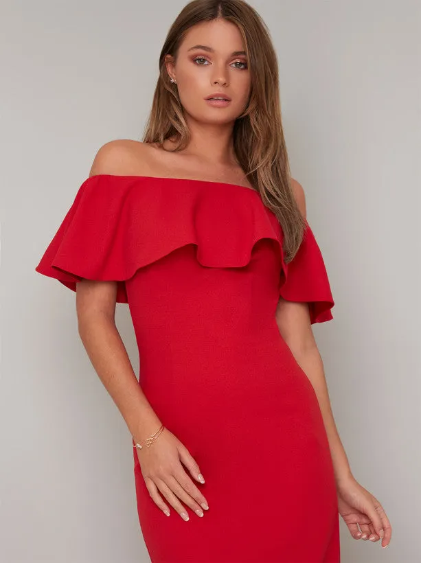 Bandeau Frill Midi Dress in Red sold by Chi Chi London product image thumbnail 3