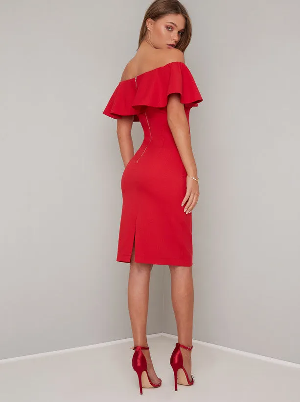 Bandeau Frill Midi Dress in Red sold by Chi Chi London product image thumbnail 4