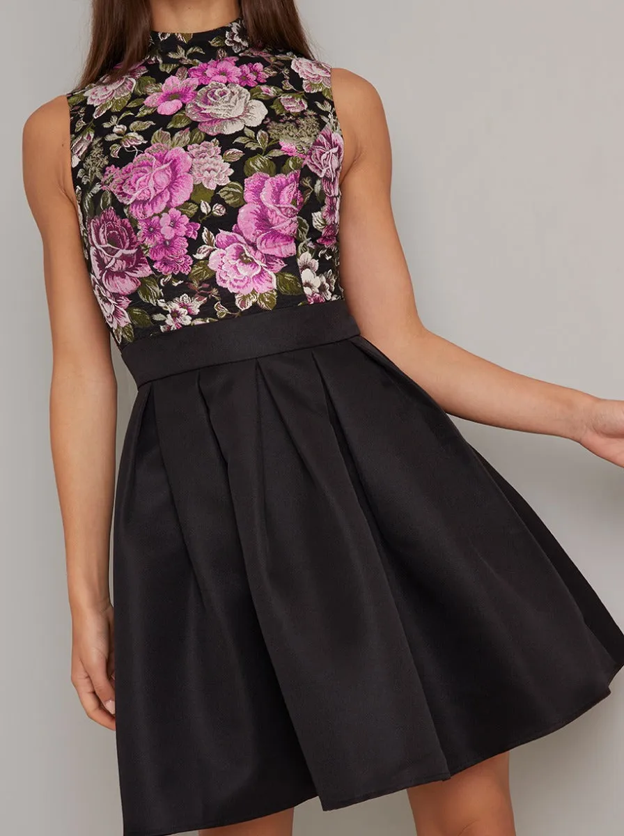 Jaquard Floral Print Mini Dress in Black sold by Chi Chi London product image thumbnail 3