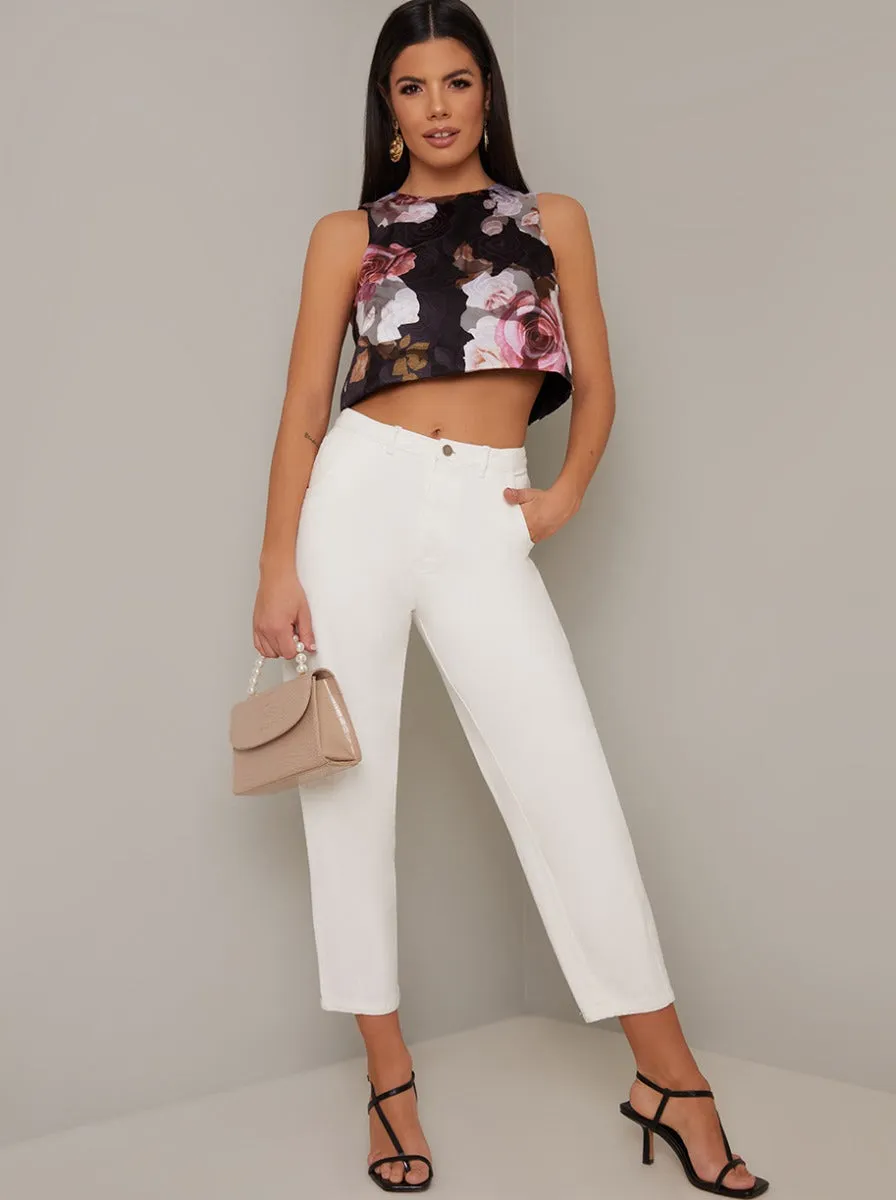 Straight Leg Ankle Rise Jeans in White sold by Chi Chi London