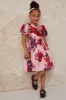 Girls Puff Sleeve Floral Midi Dress in Blush sold by Chi Chi London