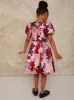 Girls Puff Sleeve Floral Midi Dress in Blush sold by Chi Chi London