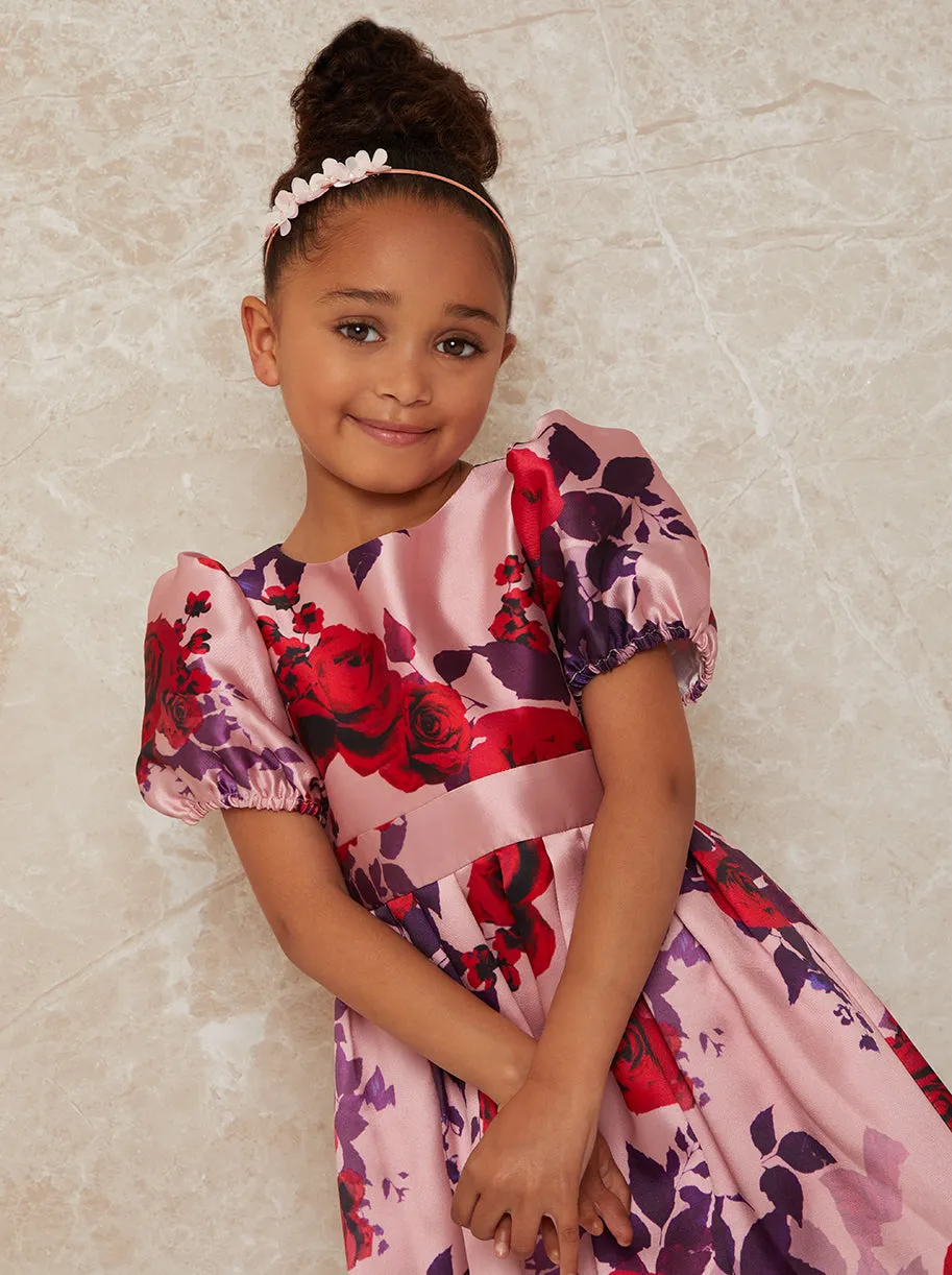 Girls Puff Sleeve Floral Midi Dress in Blush sold by Chi Chi London product image thumbnail 2