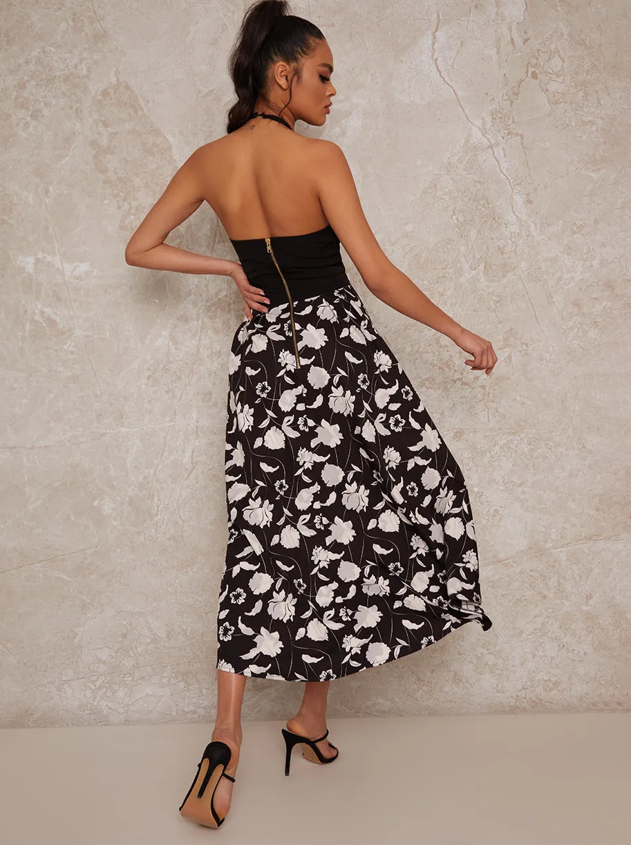 Halterneck Floral Dip Hem Dress in Monochrome sold by Chi Chi London product image thumbnail 4
