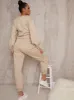 Ruched Detail Sweatshirt & Jogger Loungewear Set in Biege sold by Chi Chi London