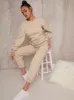 Ruched Detail Sweatshirt & Jogger Loungewear Set in Biege sold by Chi Chi London