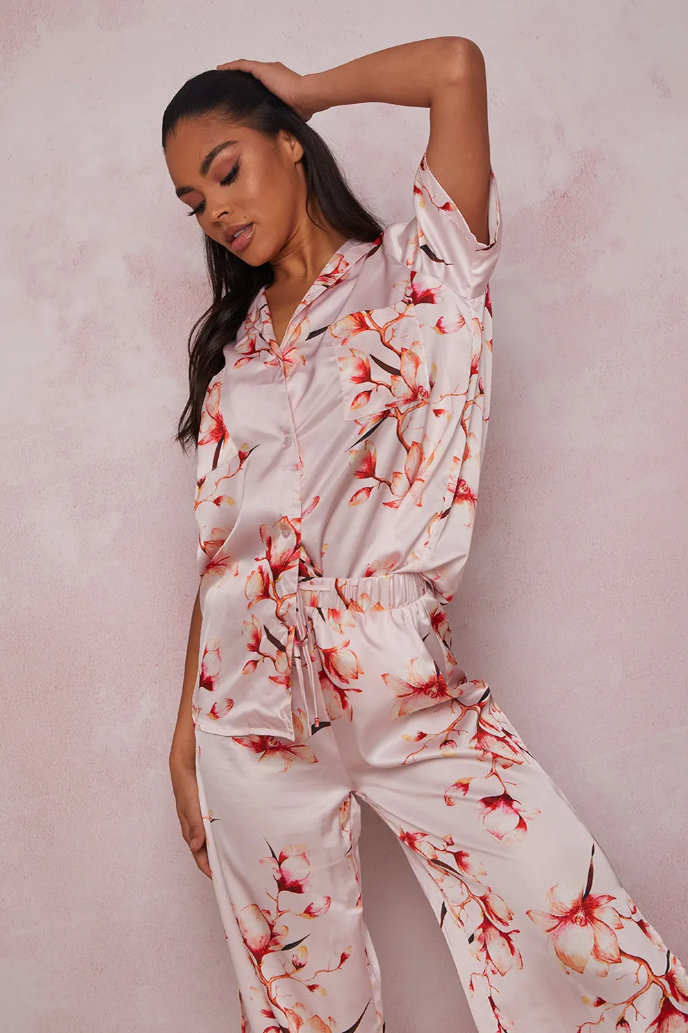 Floral Print Pyjama Set in Pink sold by Chi Chi London product image thumbnail 4