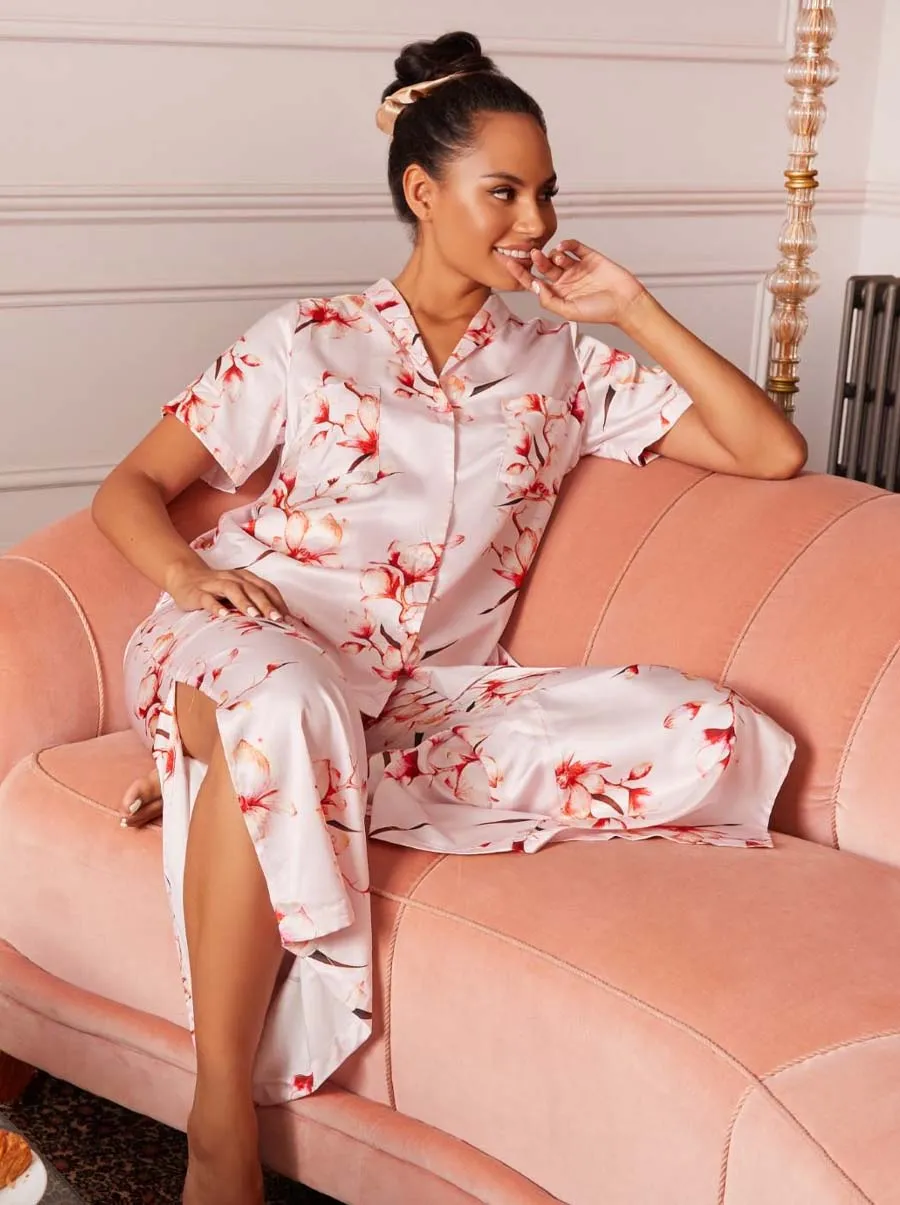 Floral Print Pyjama Set in Pink sold by Chi Chi London product image thumbnail 3
