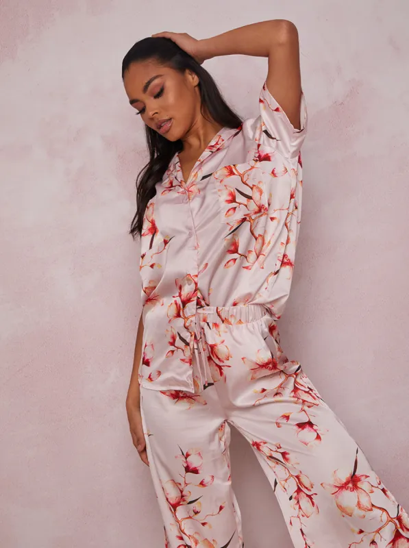 Floral Print Pyjama Set in Pink sold by Chi Chi London