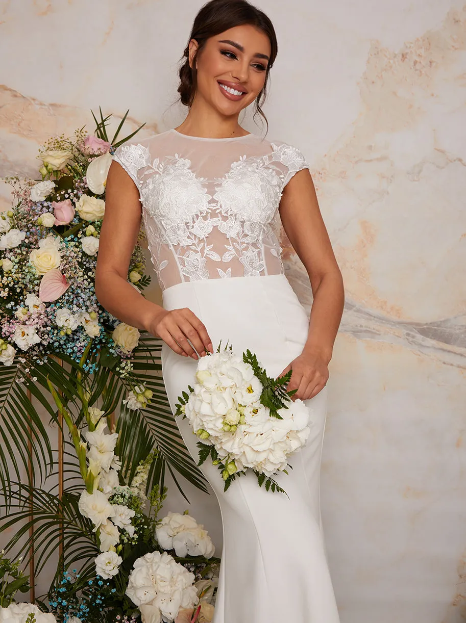 Sheer Floral Lace Wedding Dress in White sold by Chi Chi London product image thumbnail 4