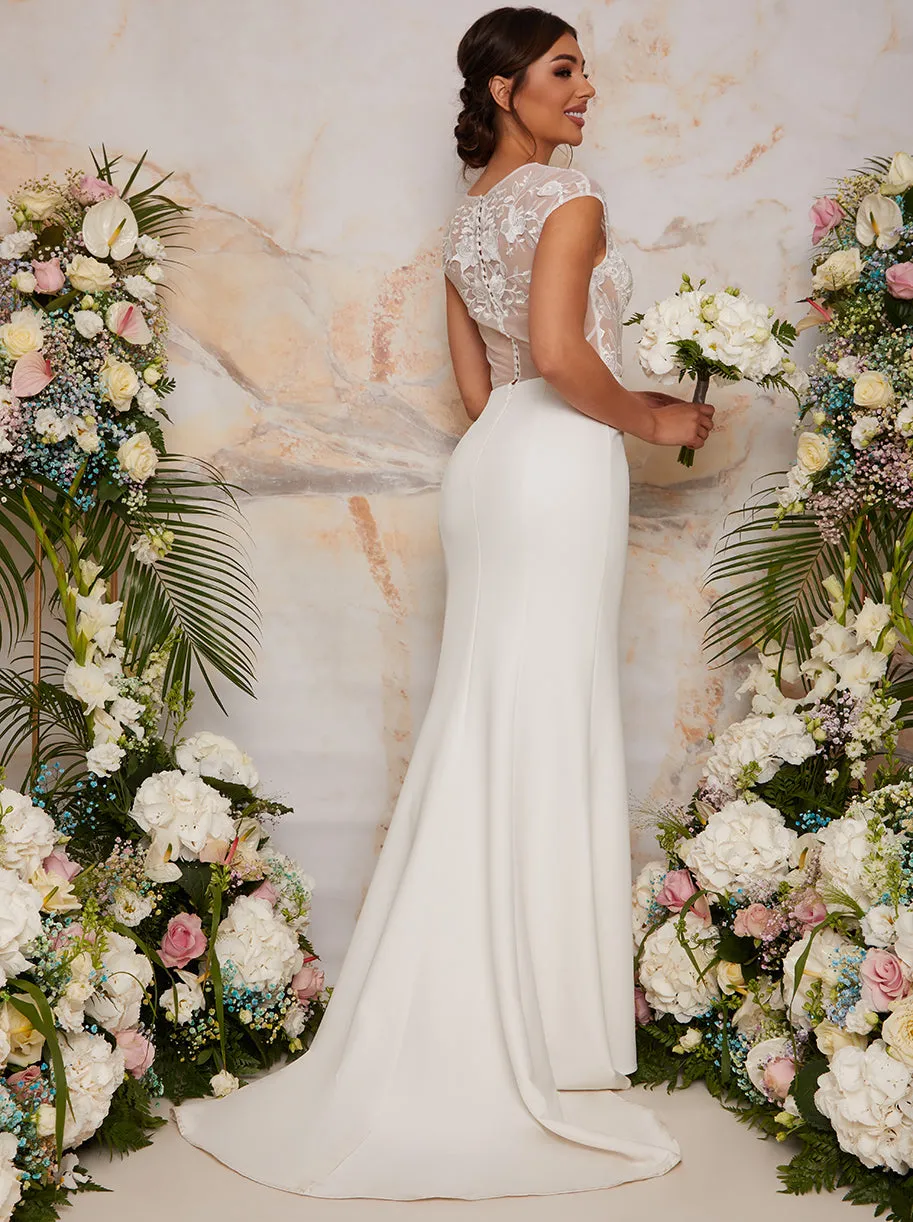 Sheer Floral Lace Wedding Dress in White sold by Chi Chi London product image thumbnail 2