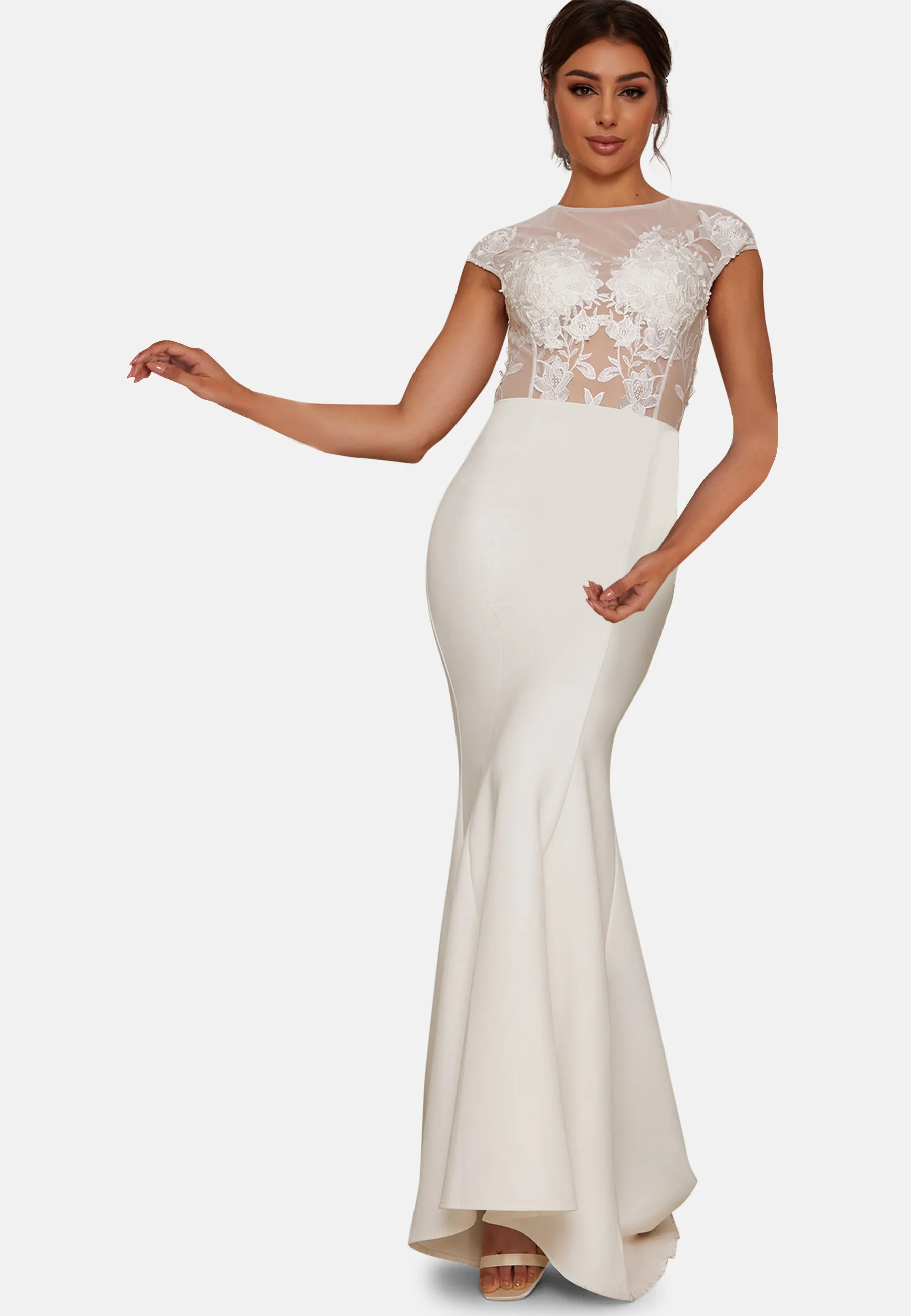 Sheer Floral Lace Wedding Dress in White sold by Chi Chi London product image thumbnail 5