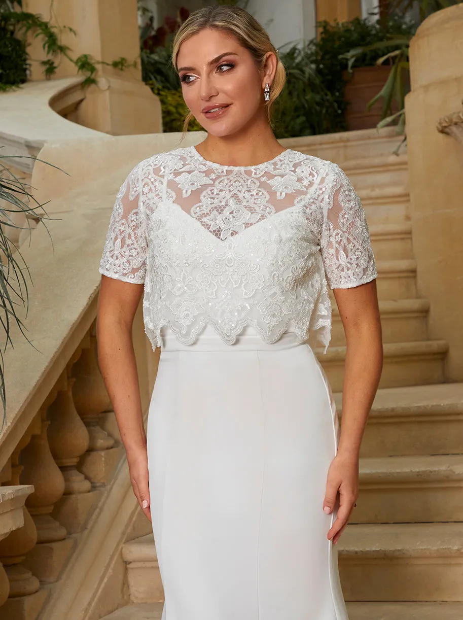 Lace Overlay Bodice Maxi Wedding Dress in White sold by Chi Chi London product image thumbnail 3