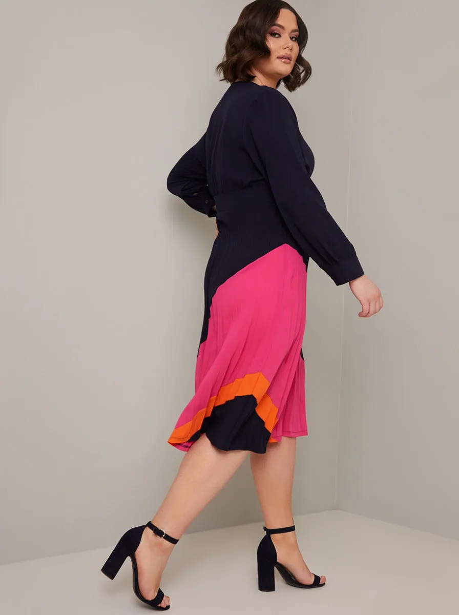 Plus Size Long Sleeved Colour Block Midi Dress in Blue sold by Chi Chi London product image thumbnail 4